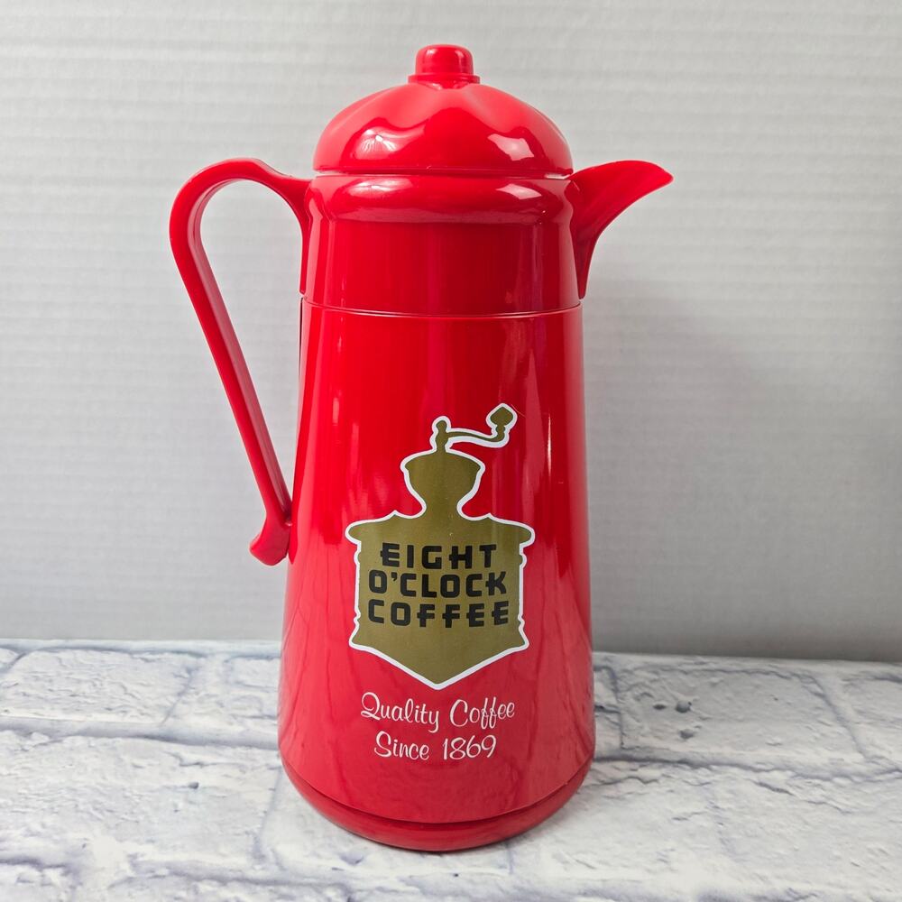 Vintage 1989 Eight O'clock Coffee Red Thermal Carafe Plastic Advertising Logo - Picture 3 of 13